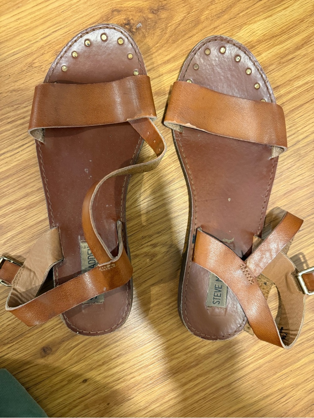 Steve Madden Brown Leather Studded Ankle-Strap Sandals